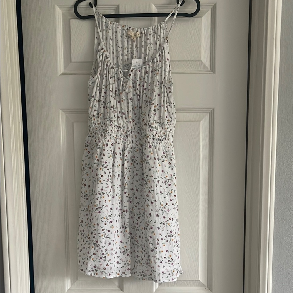 PacSun White Floral Smocked Halter Mini Dress